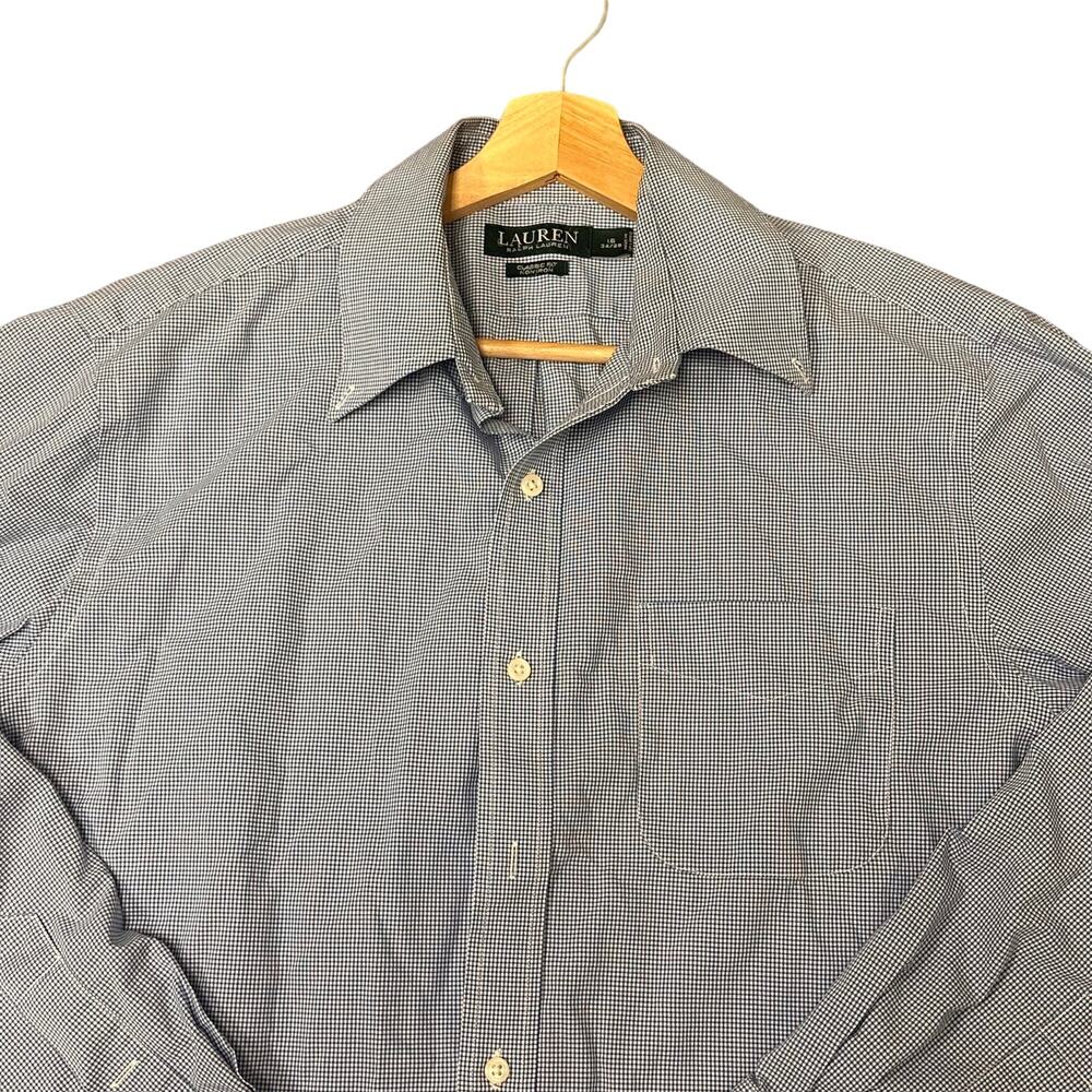 Lauren Ralph‎ Lauren Classic Fit Button Up Shirt Mens size 16 34/35 Blue Plaid